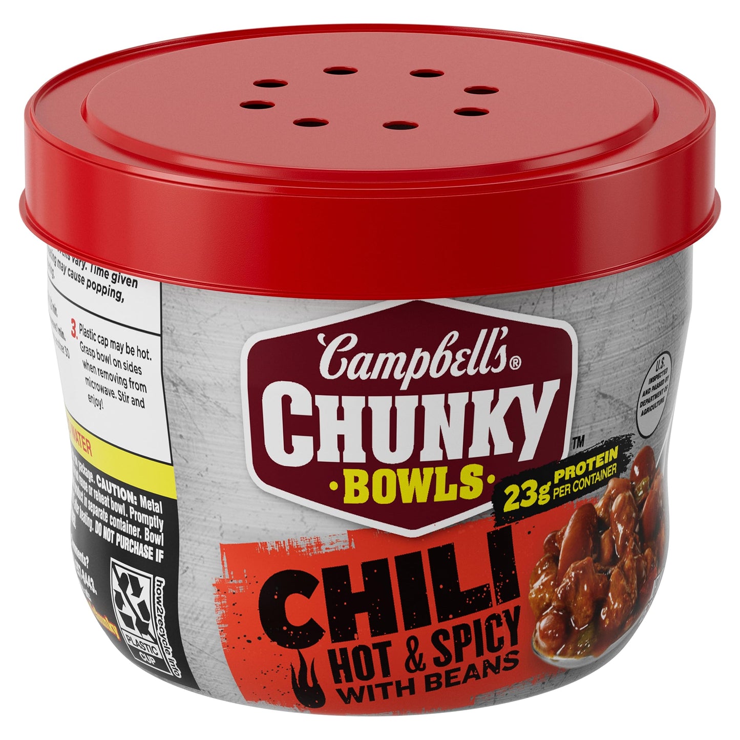 Campbell's Chunky Chili, Hot & Spicy with Beans, 15.25 oz Microwavable Bowl (Pack of 8)
