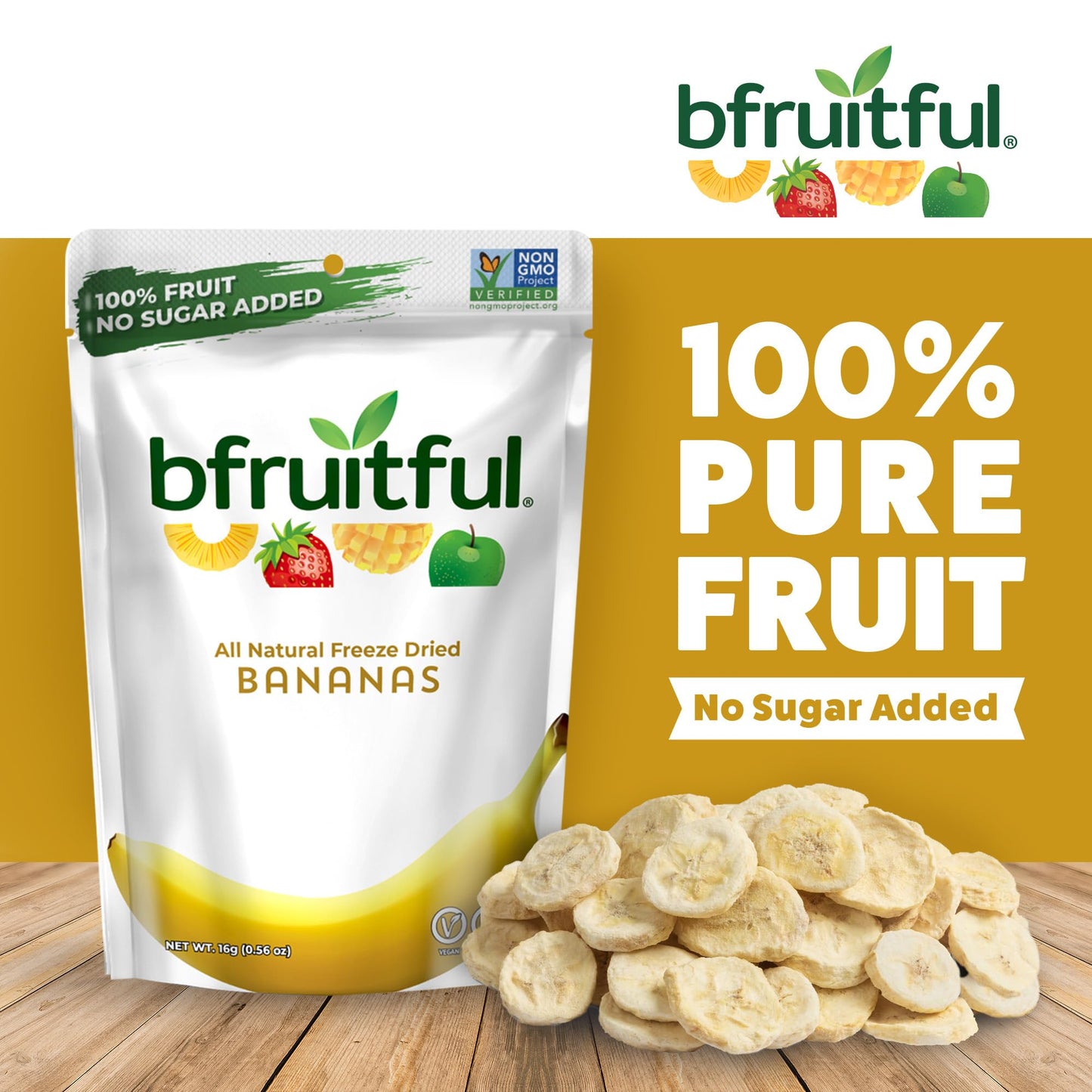 Bfruitful Freeze-Dried Banana, Freeze Dried Fresh Fruit Bites, Gluten Free, Vegan, Dairy Free, Kosher, No Sugar Added, Non Gmo,