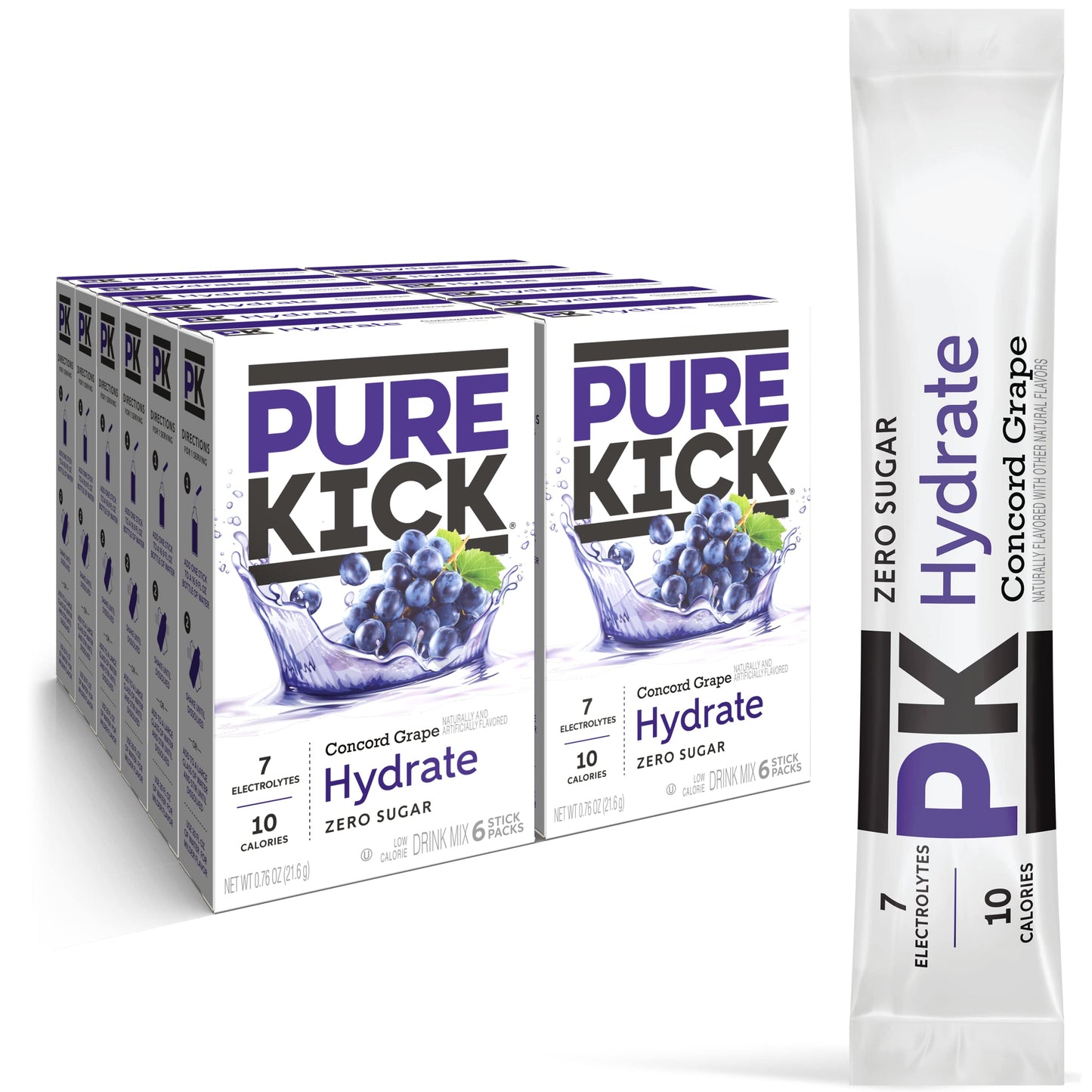 PURE KICK Hydration Singles Drink Mix, Concord Grape, 12 Boxes, 72 Packets Total, 0.13 Ounce Each
