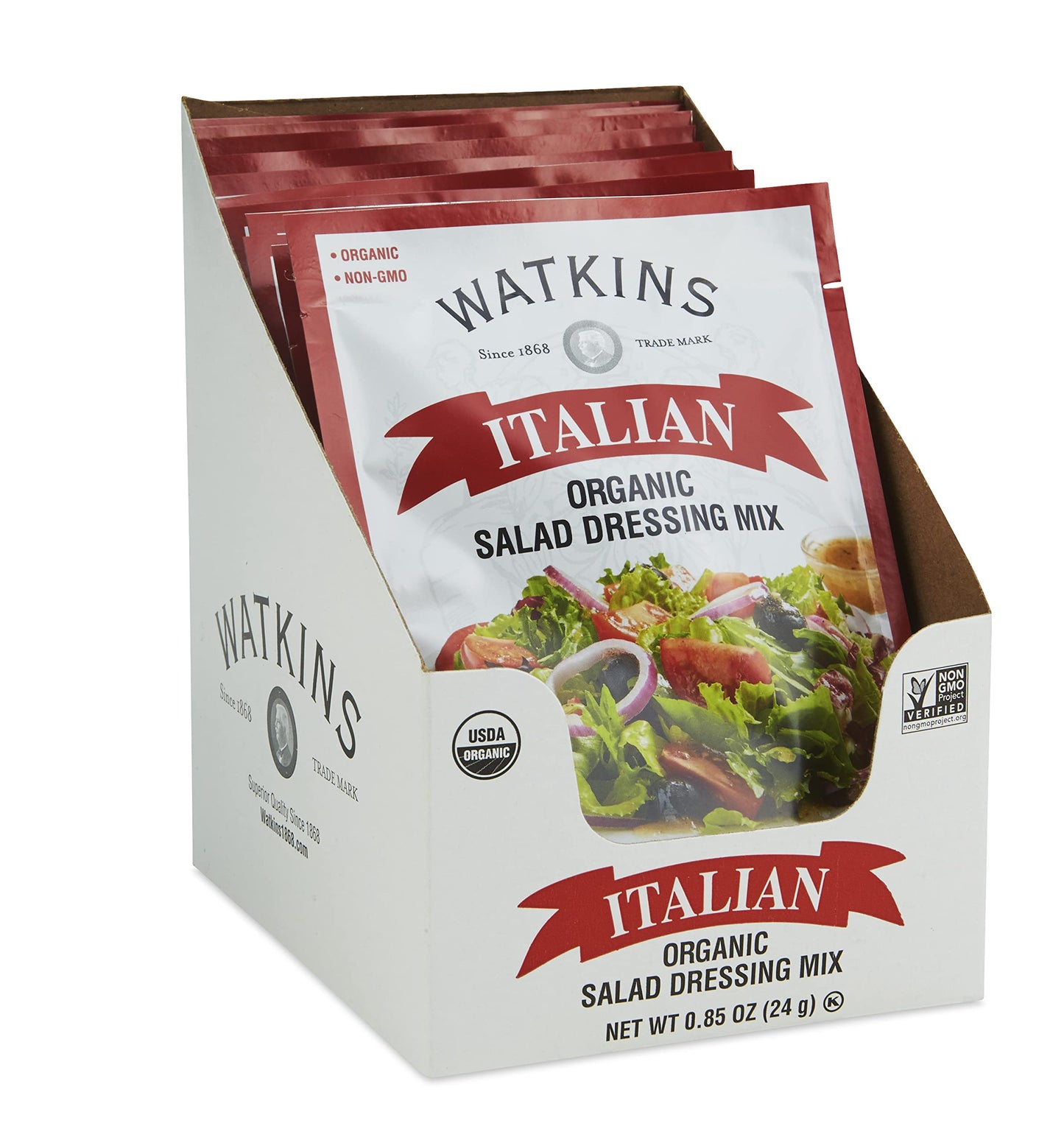 Watkins Organic Italian Salad Dressing Mix, 0.85 Oz. Packets, 12-Pack