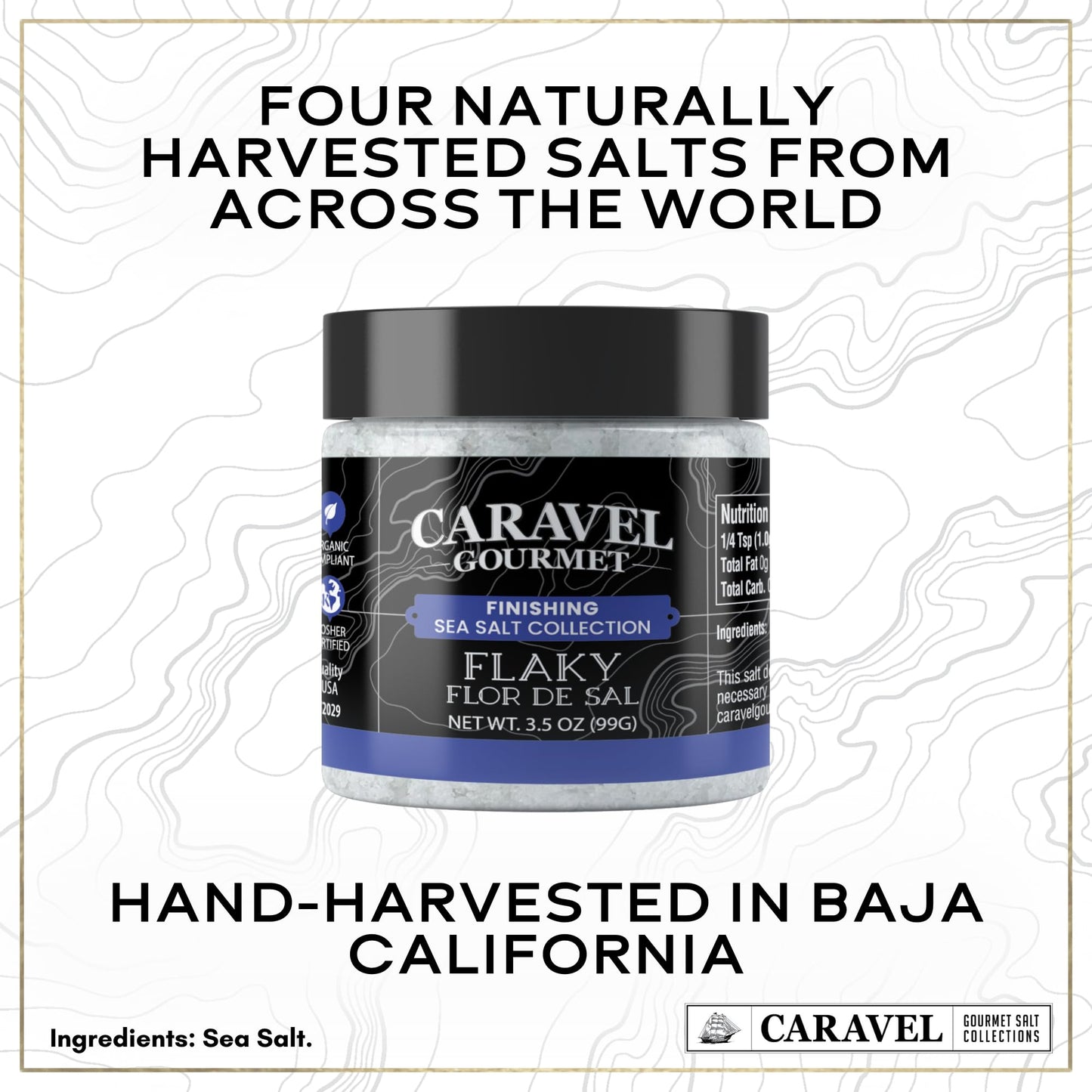 Natural Sea Salt Mega Sampler: Fine Grain, Fleur de Sel, French Grey, Pink Himalayan Sea Salts, 4 oz Jar 4-Pack, Caravel Gourmet