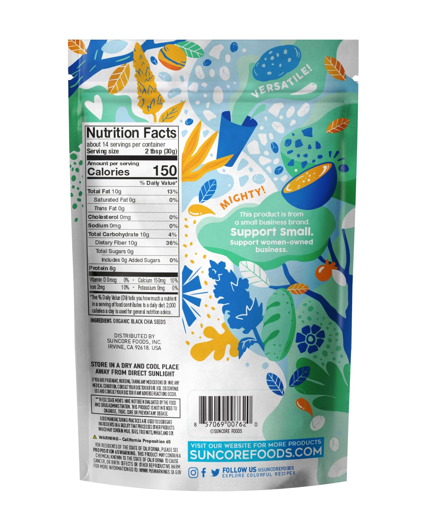 Suncore Foods Organic Black Chia Seeds, Gluten-Free, Non-GMO, 15oz (1 Pack)