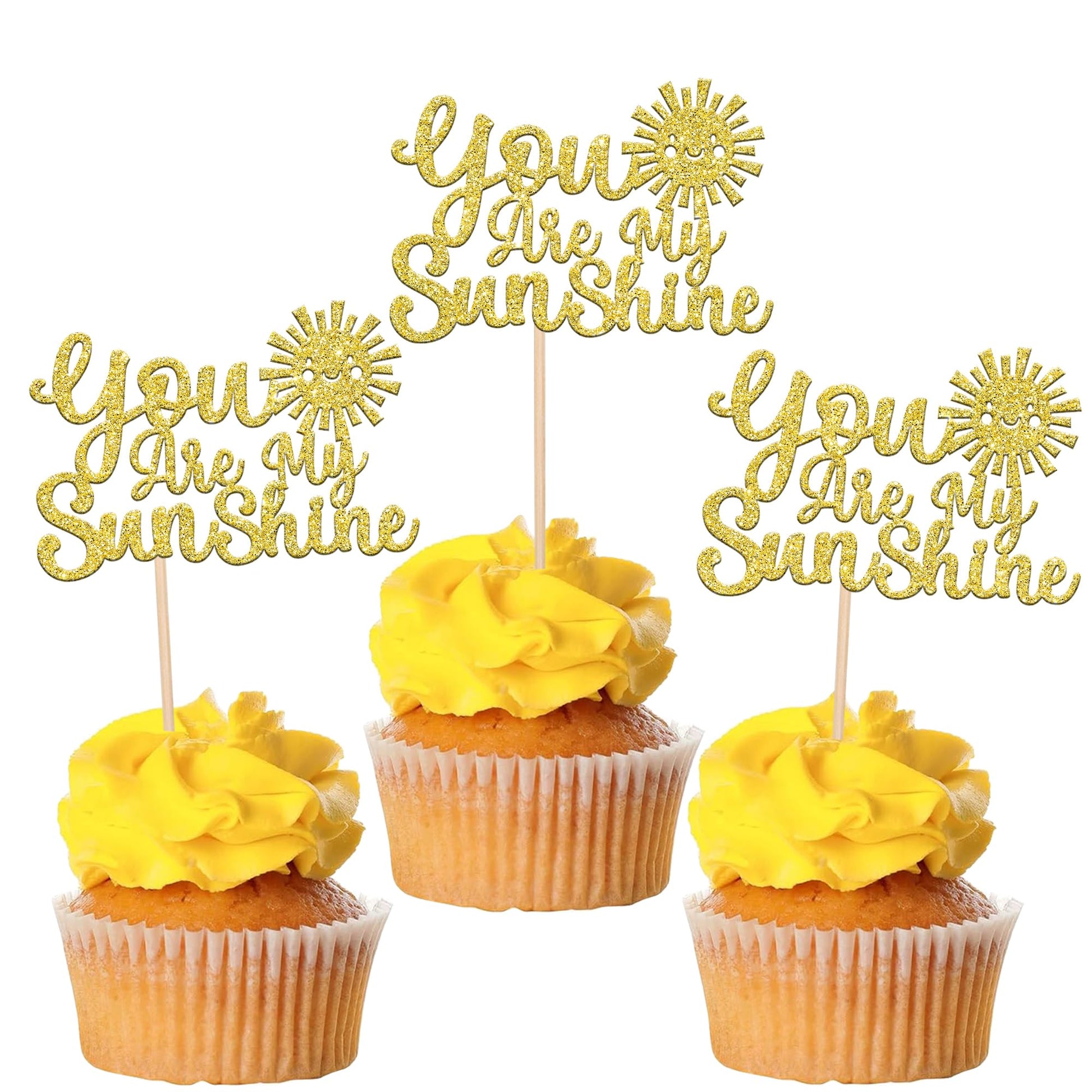 24 Pcs You Are My Sunshine Cupcake Toppers With Gold Glitter Sun Smile Face Bridal Shower Sunshine Cupcake Picks Wedding Engagem