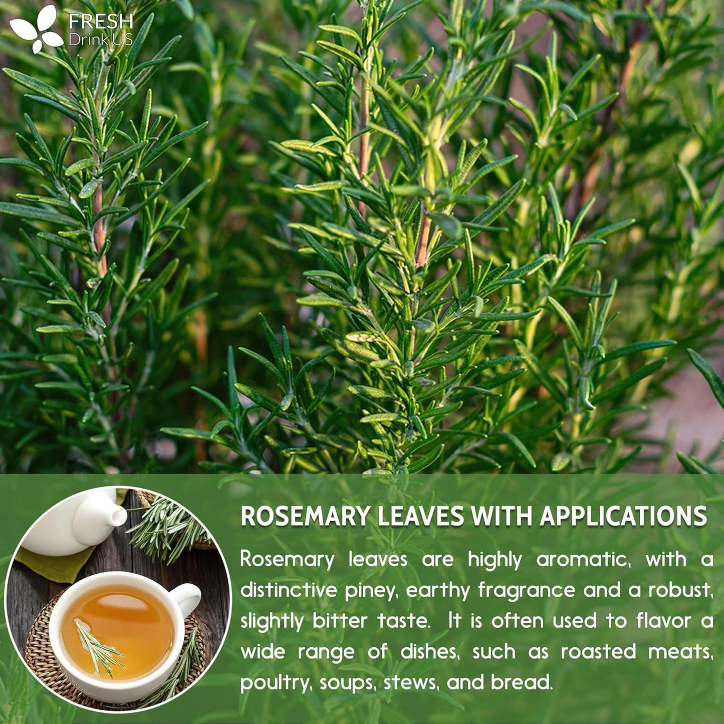 Premium Rosemary Leaves, Tea Bags, Powder, 100% Natural & Pure from Dried Rosemary Leaves, No Additives, No Caffeine, Vegan. Dried Rosemary Herb, Perfect for Seasoning, Spice Blends for Grilling & Cooking