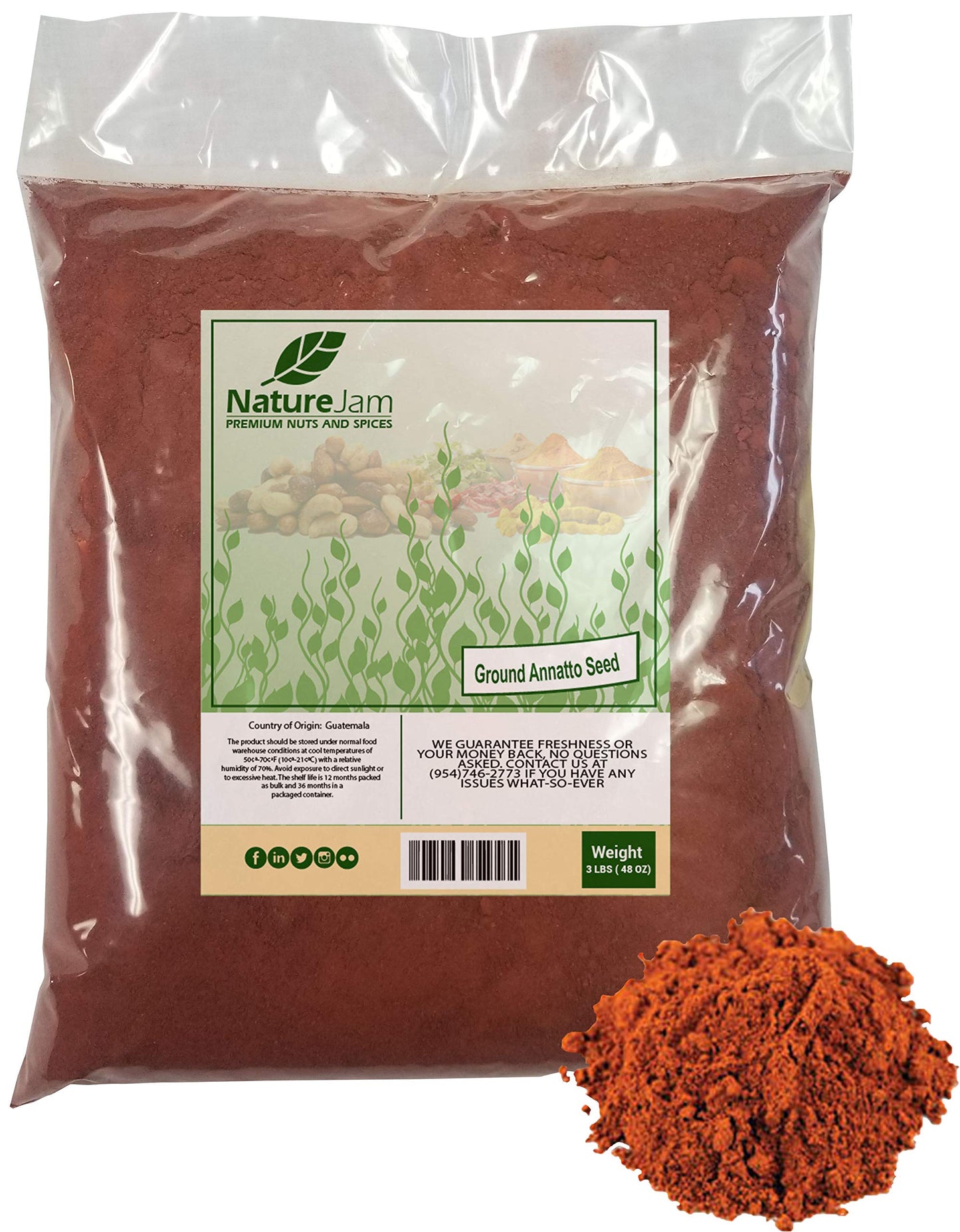 Naturejam Ground Annatto Seed Powder - 3 Pound Bulk Bag, Rich in Tocotrienols, Natural Colorant
