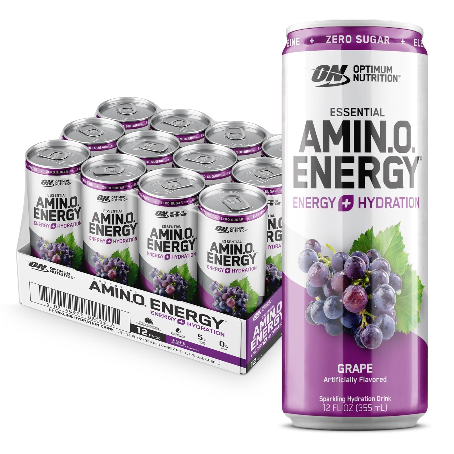 Optimum Nutrition Amino Energy Sparkling Hydration Drink  Electrolytes  Caffeine  Amino Acids  BCAAs  Sugar Free  G  12 Fl Oz  12 Pack (Packaging May Vary)