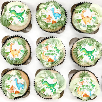 Cyodoos 40 Pcs Edible dinosaur Cupcake Toppers Wafer Paper Dinosaur Baby Dinosaur Cupcake Drink Topper Children's Birthday Party