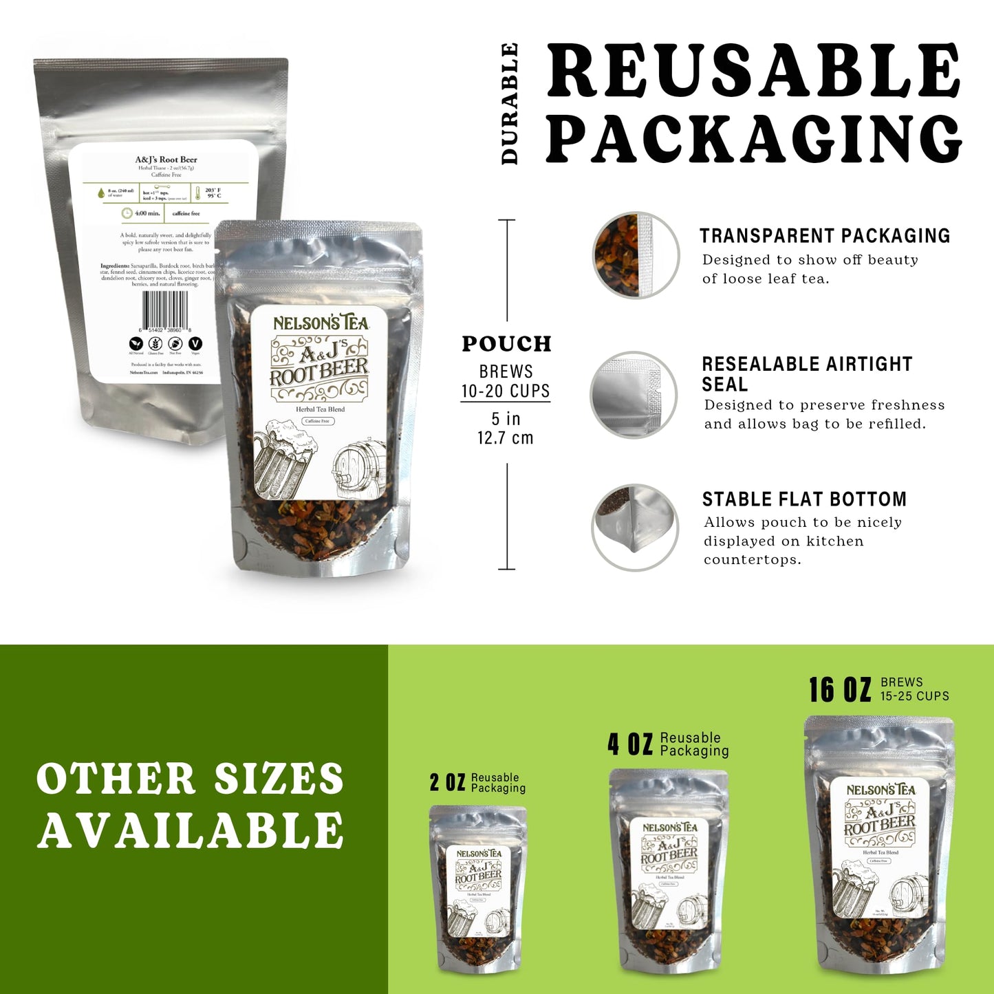 Nelsons Tea Sarsaparilla Root Herbal Loose Leaf Tea - Caffeine-Free - 4 Oz