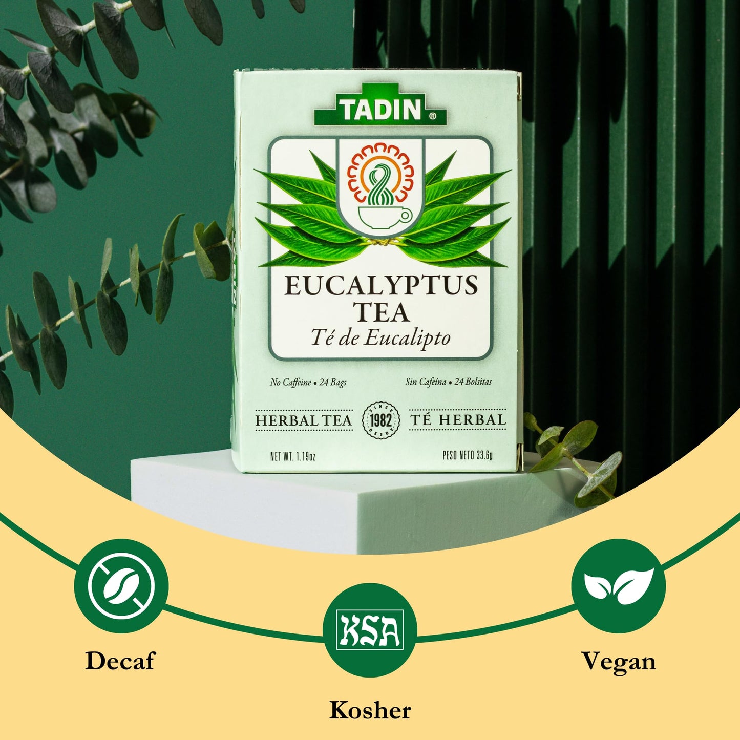 Tadin Eucalyptus Tea - Herbal, Caffeine Free, 24 Tea Bags Per Box, Pack of 6, Model AY-OMES-BTLO