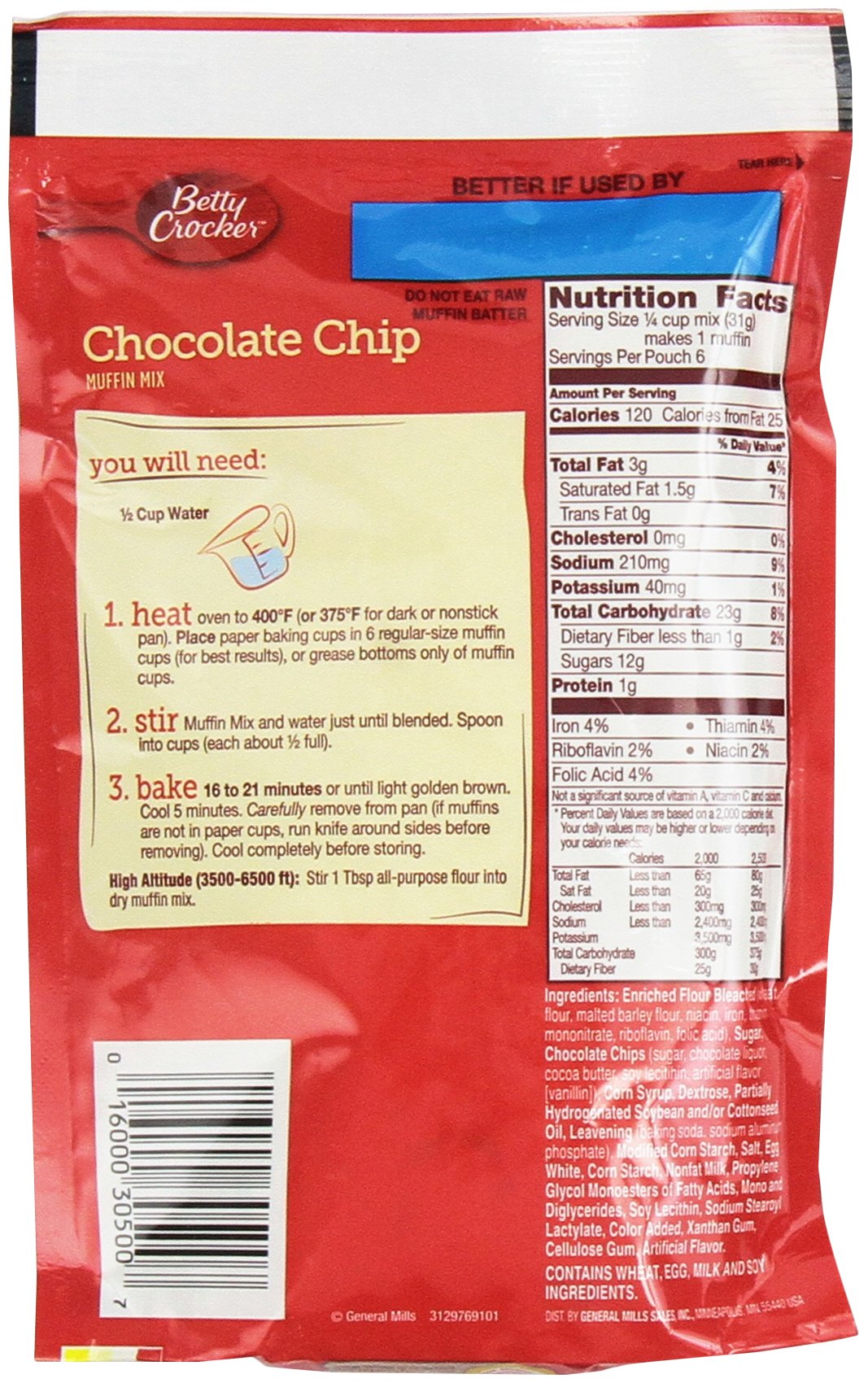 Betty Crocker Muffin Mix Chocolate Chip 6.5 Oz 12 Packs