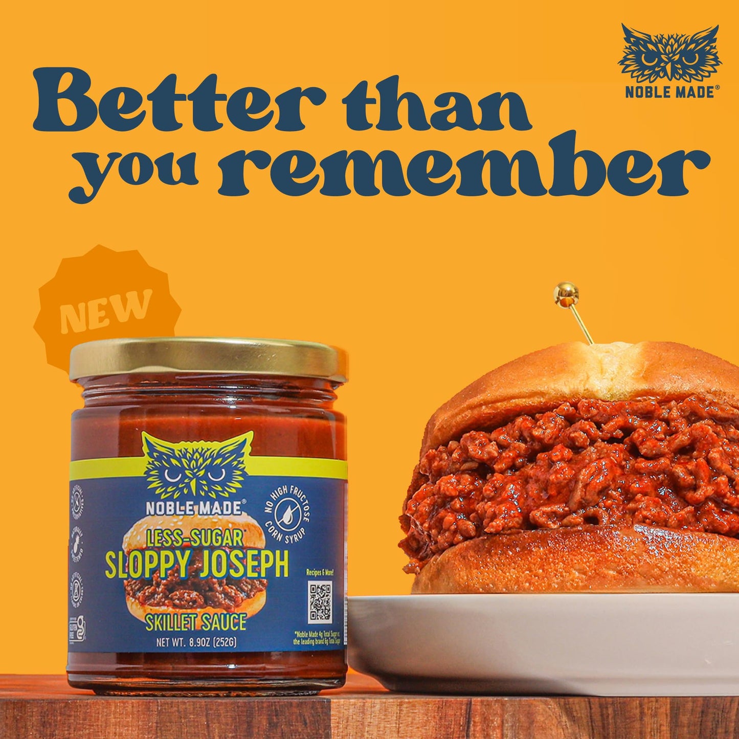 Noble Made Less-Sugar Sloppy Joseph Skillet Sauce  8.5 oz Jar  Gluten Free  Low Sugar  Paleo Friendly  Naturally Sweetened  Easy Dinner  Family Friendly  Just Add Ground Beef or Ground Turkey
