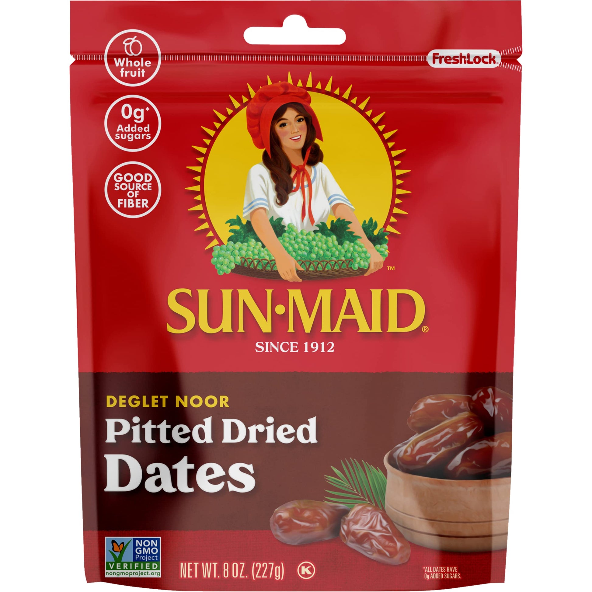 Sun-Maid California Pitted Dates | Deglet Noor | Resealable Bag | 8 Ounce | Whole Natural Dried Fruit | No Artificial Flavors | 
