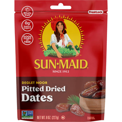 Sun-Maid California Pitted Dates | Deglet Noor | Resealable Bag | 8 Ounce | Whole Natural Dried Fruit | No Artificial Flavors | 