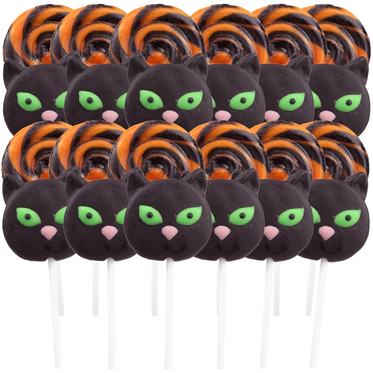Sweetzo Halloween Lollipops, Candy Swirl and Cat Suckers, 24 Count, Individually Wrapped, Medium Size