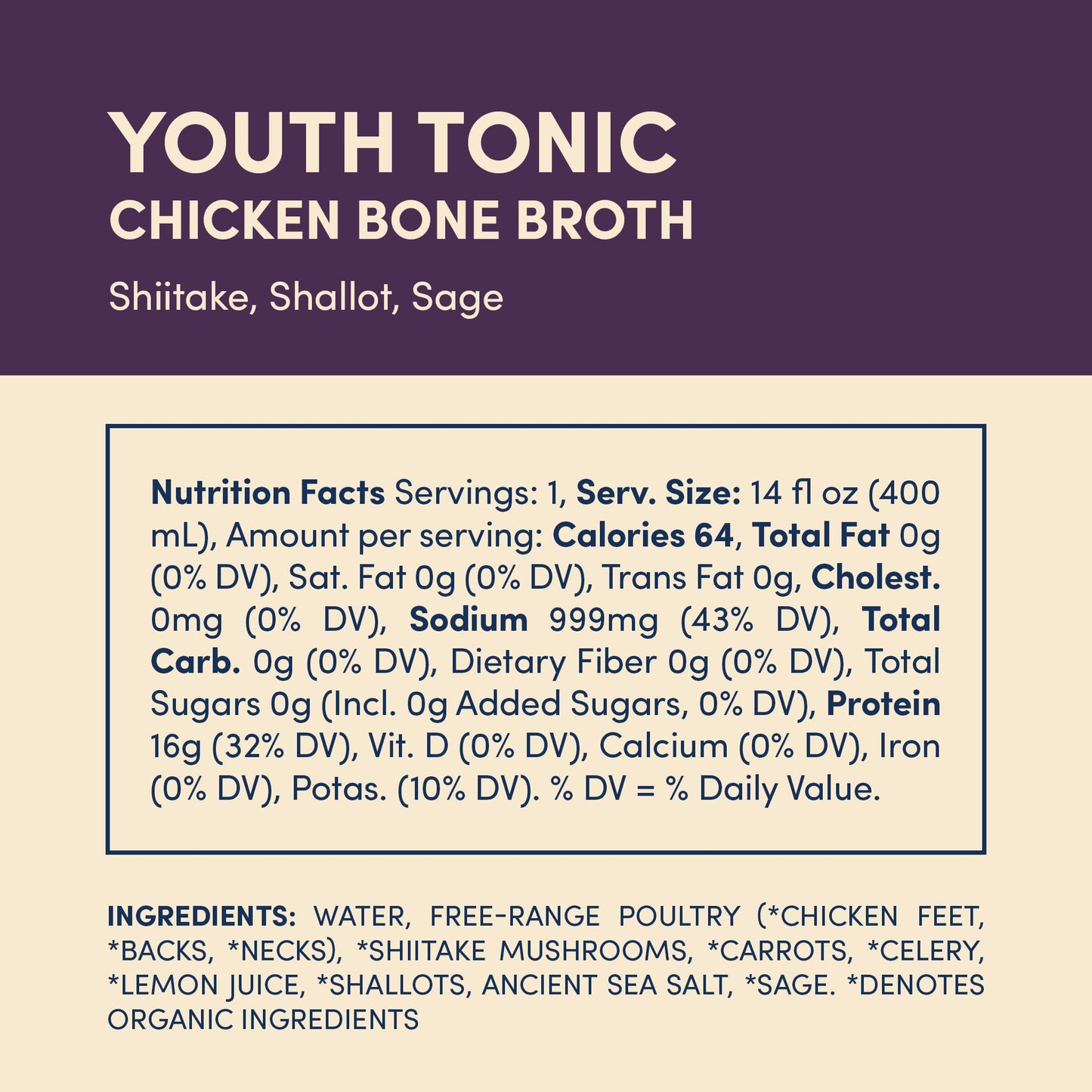 FOND Regenerative Pasture-Raised Chicken Bone Broth Infused with Organic Shiitake & Sage - Slow-Simmered Chicken Broth for Rich
