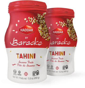 Haddar by Baracke 100% Pure Ground Sesame Tahini 15.9oz Jar (2 Pack) Just One Ingredient, Gluten Free, Vegan, Keto Friendly, Kos