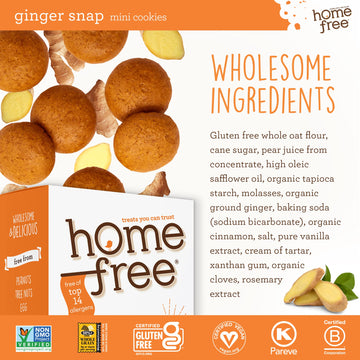 Homefree Mini Ginger Snap Cookies, Gluten Free, Nut Free, Vegan, School Safe And Allergy Friendly Snack, 5 Oz. (Pack Of 6)