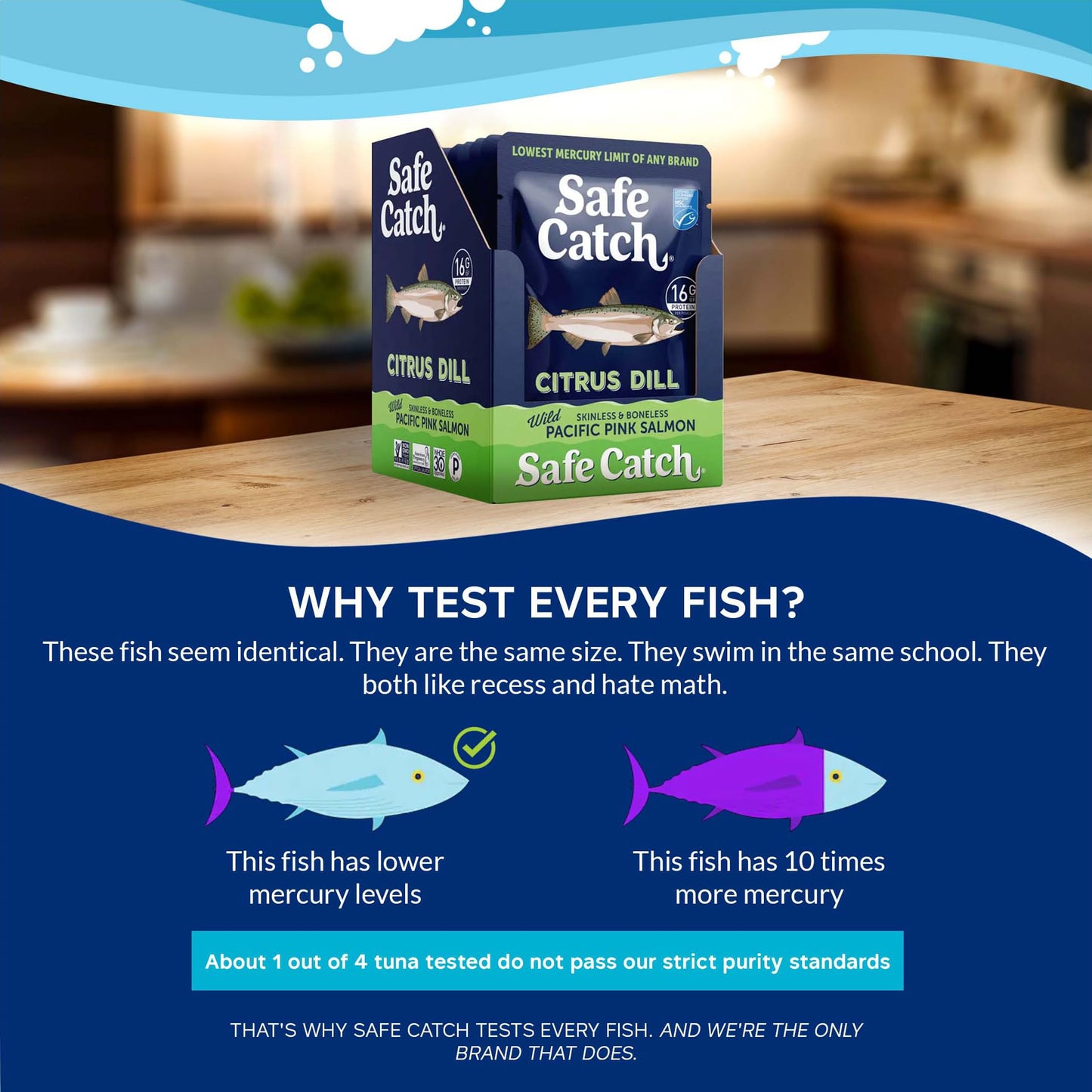 Safe Catch Skinless Boneless Wild Pacific Pink Salmon Pouch, Citrus Dill, 2.6oz (Pack of 12), Mercury Tested, Kosher