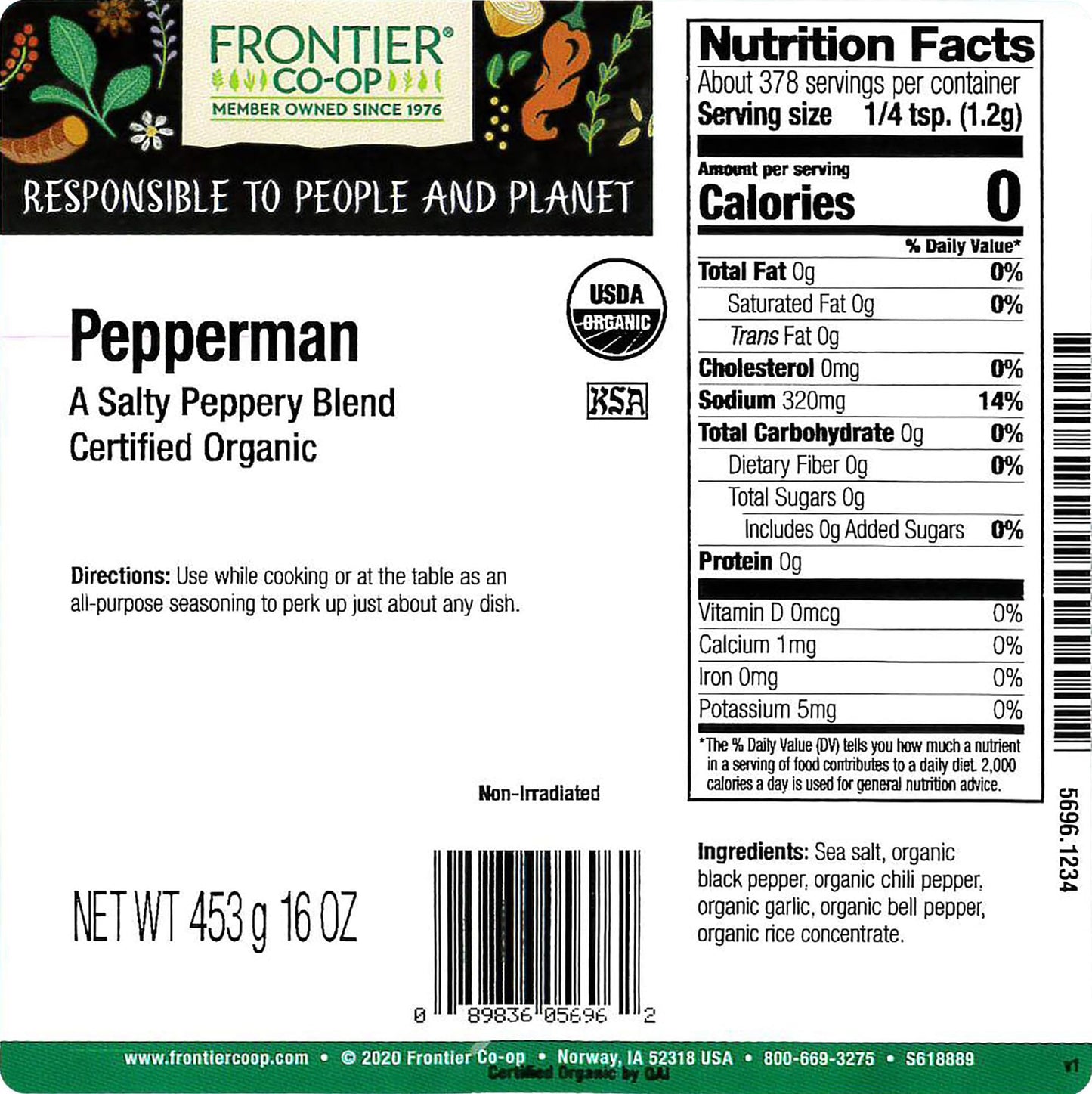 Frontier Co-op Organic Pepperman (Salt-Pepper Blend) 1lb