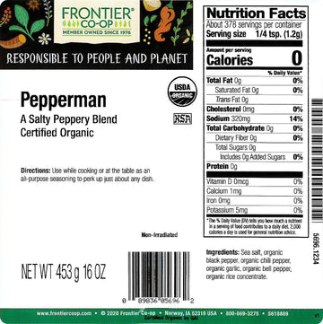 Frontier Co-op Organic Pepperman (Salt-Pepper Blend) 1lb