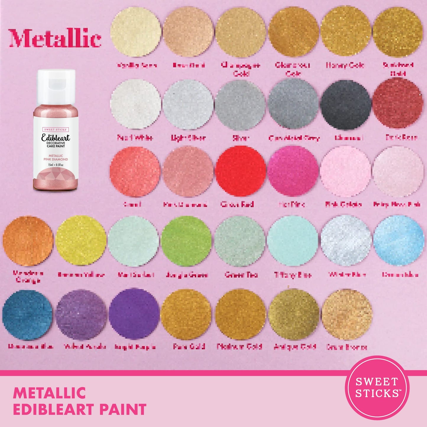 SWEET STICKS Edible Art Cake Paint, Metallic Pink Diamond, 0.5 Fl Oz
