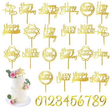 50 Pcs Gold Happy Birthday Cake Topper Acrylic Birthday Cupcake Topper Pick For Birthday Party Cake Desserts Pastries Decoration