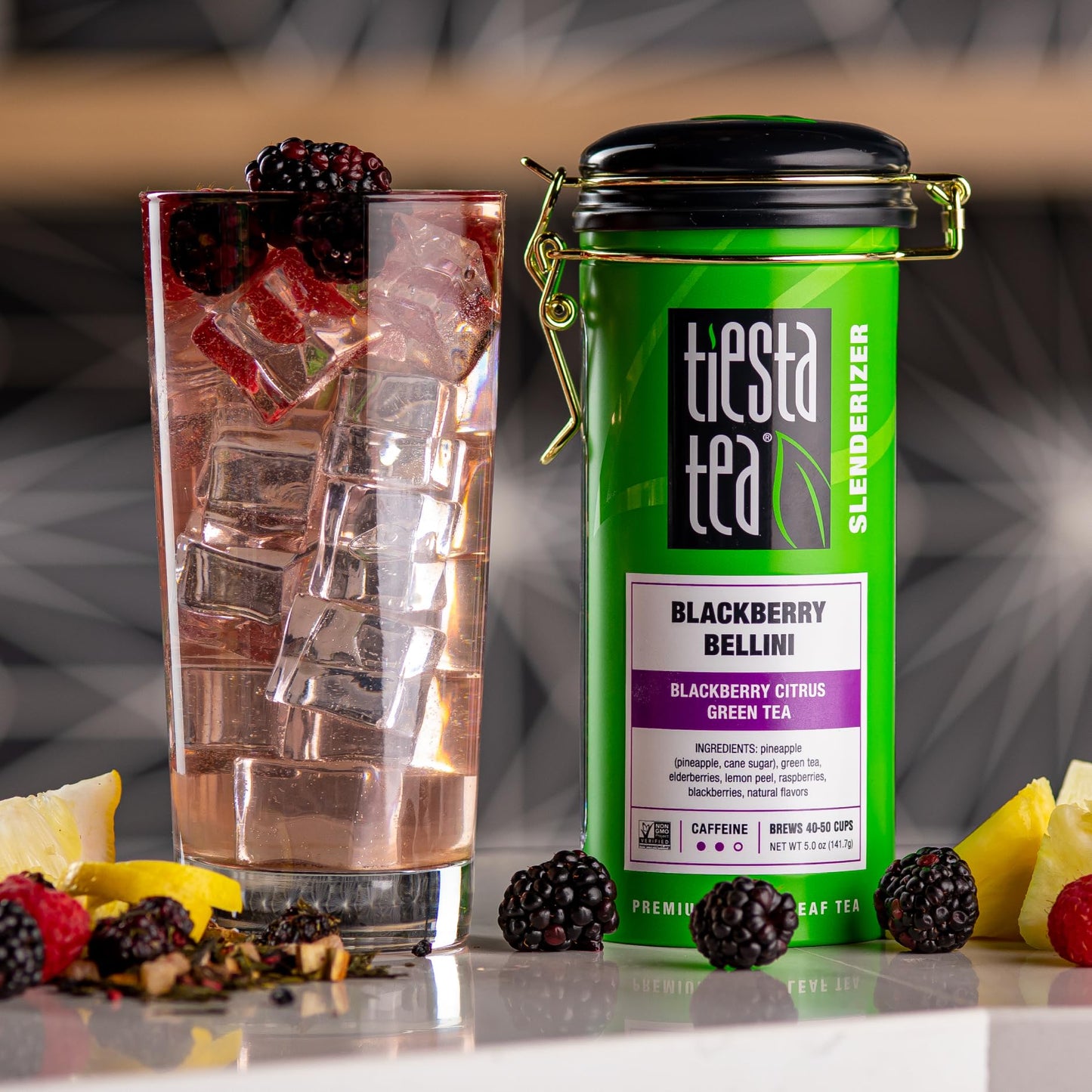 Tiesta Tea - Blackberry Bellini | Blackberry Citrus Green Tea | enhanced Loose Leaf Tea Blend | Medium Caffeinated Green Tea | Make Hot or Iced Tea & Brews Up to 50 Cups - 5 Ounce Refillable Tin