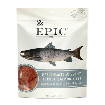 Epic Provisions Jerky Bites, 100% Wild Caught Alaskan Salmon, Maple Glazed & Smoked, 2.5 oz (4 Count)