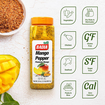 Badia Mango Pepper Seasoning, 24 Oz - Sweet & Zesty Citrus Pepper Blend For Chicken, Seafood & Vegetables