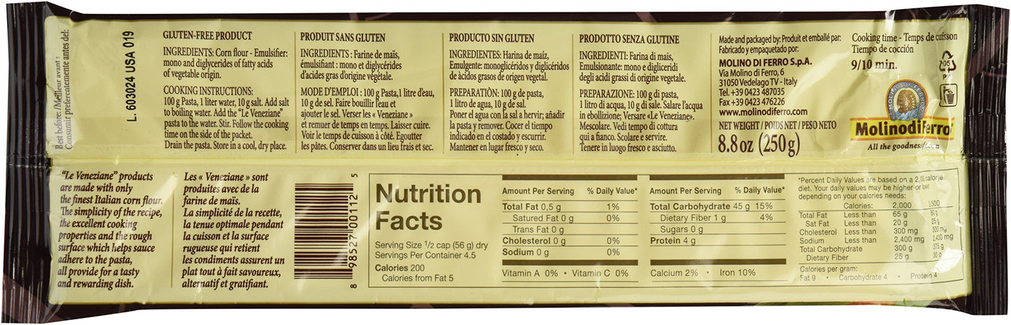 Le Veneziane Italian Gluten Free Corn Pasta Spaghetti 250