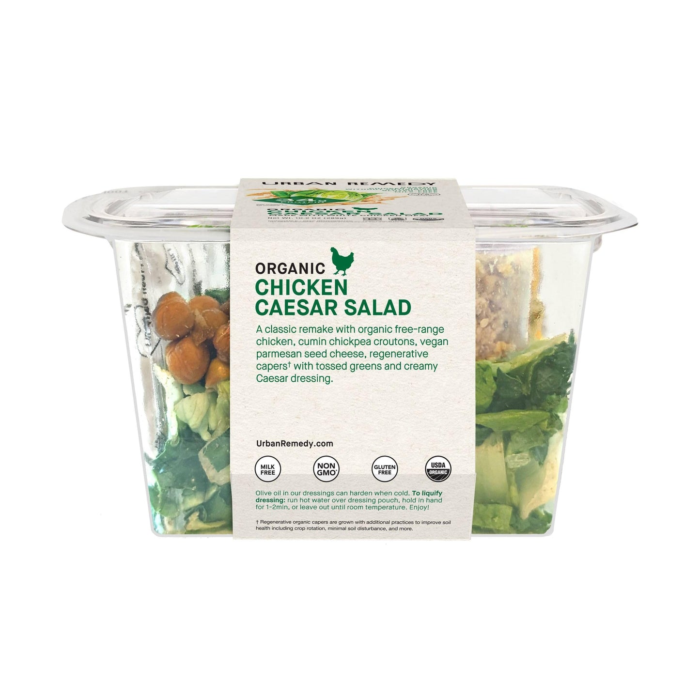 Urban Remedy Organic Chicken Caesar Salad, 6.5 oz, High-Protein Ready-to-Eat Meal with Organic Lettuce, Kale, Chicken, Caesar Dr