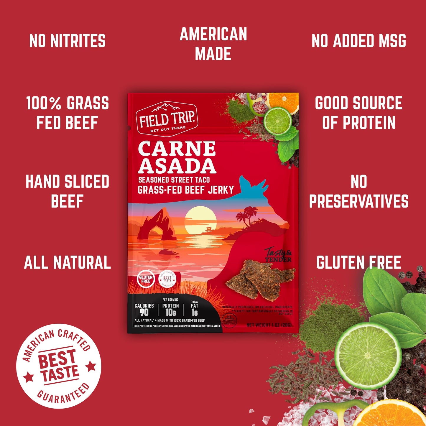 Field Trip Beef Jerky, Gluten Free, Paleo-Friendly, High Protein, Low Carb, 1oz Bag, 12 Pack