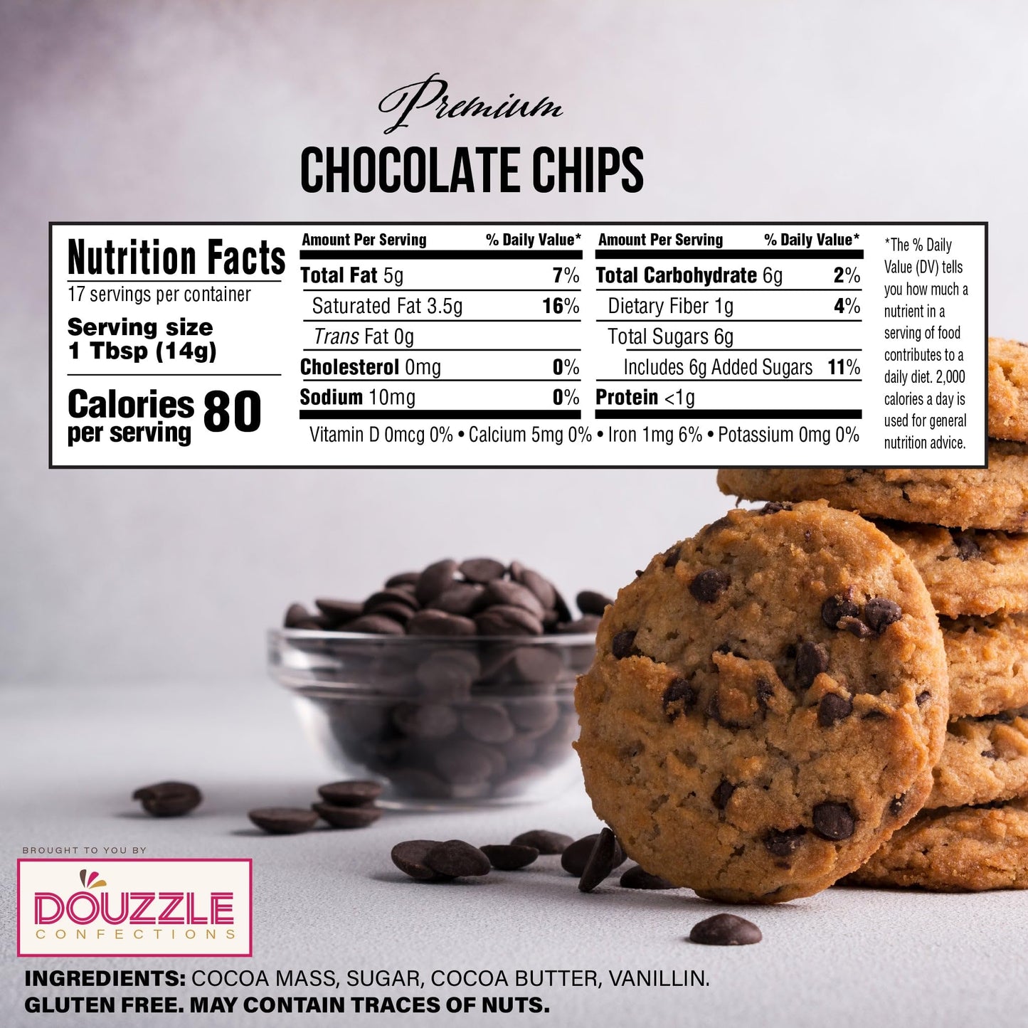 Douzzle Gluten Free Dark Chocolate Chips For Baking - Premium 60% Cocoa Bittersweet (9 Oz - Pack Of 2) Kosher For Passover Food