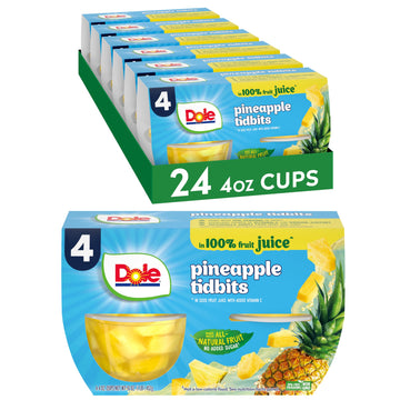 Dole Fruit Bowls Pineapple Tidbits in 100% Juice Snacks, 4oz 24 Total Cups, Gluten & Dairy Free, Bulk Lunch Snacks for Kids & Ad