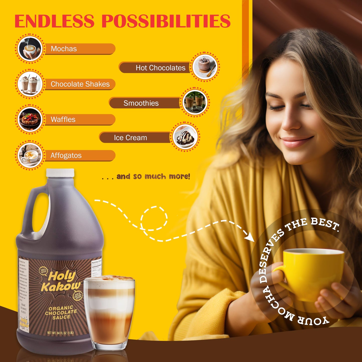 Holy Kakow Organic Chocolate Syrup - Organic Chocolate Sauce, Organic, Add to Mochas, Waffles, & Ice Cream, Made with Colombian