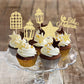 Gyufise 24Pcs Happy Eid Mubarak Cupcake Toppers Glitter Star Ramadan Kareem Cupcake Pick Moon Star Eid Islamic Muslim Theme Party Cake Decoration Supplies Gold