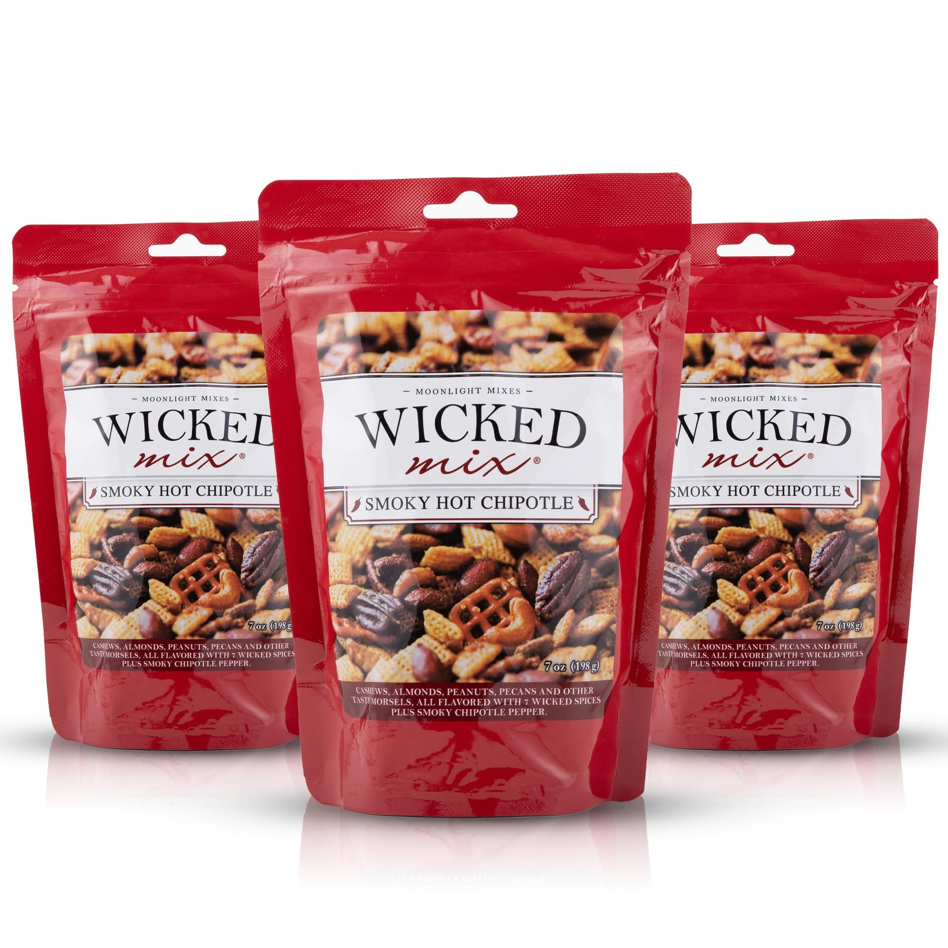 Wicked Mix Spicy Snack Mix - Gourmet Cajun Trail Mix with Mixed Nuts, Smoky Hot Chipotle, 7 Ounce (Pack of 3)