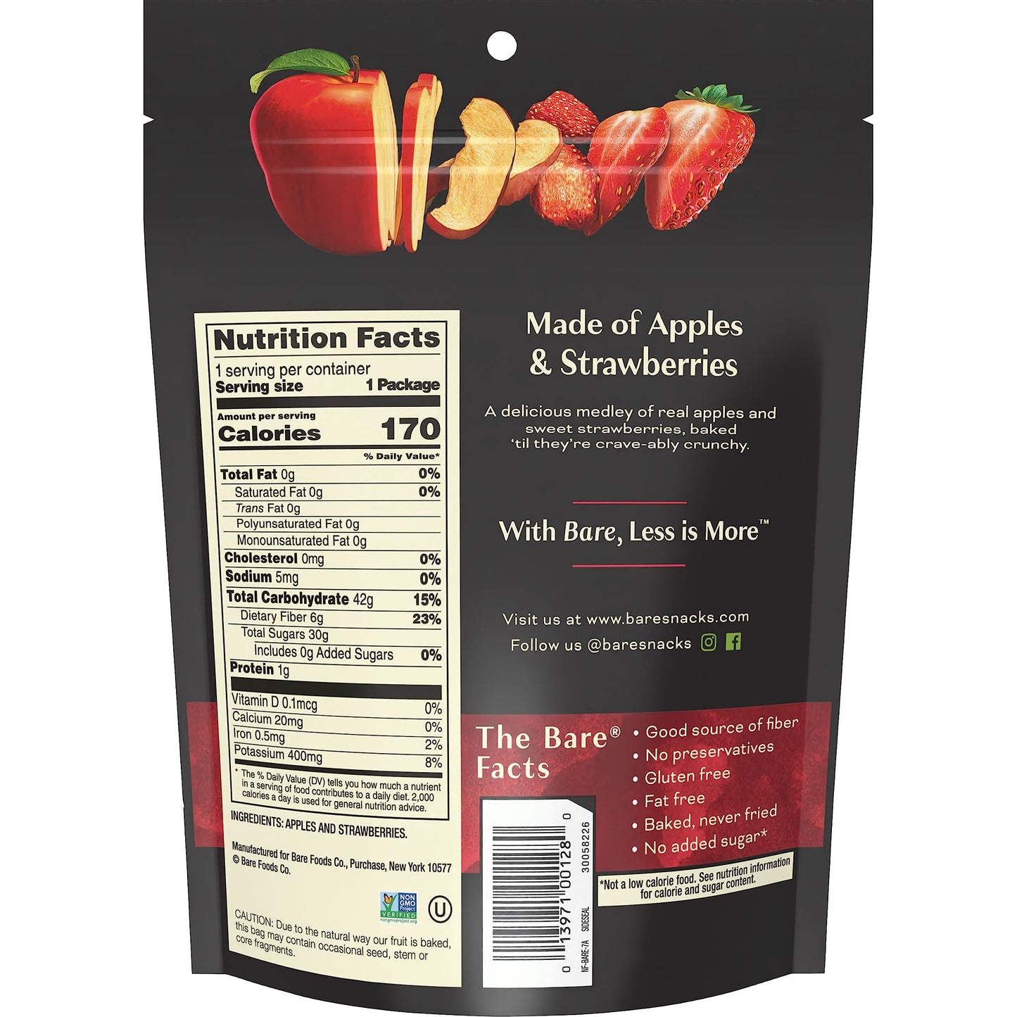 Bare Baked Crunchy Medleys, Apple Strawberry, 1.6Oz Single Serve Bags (6 Pack)