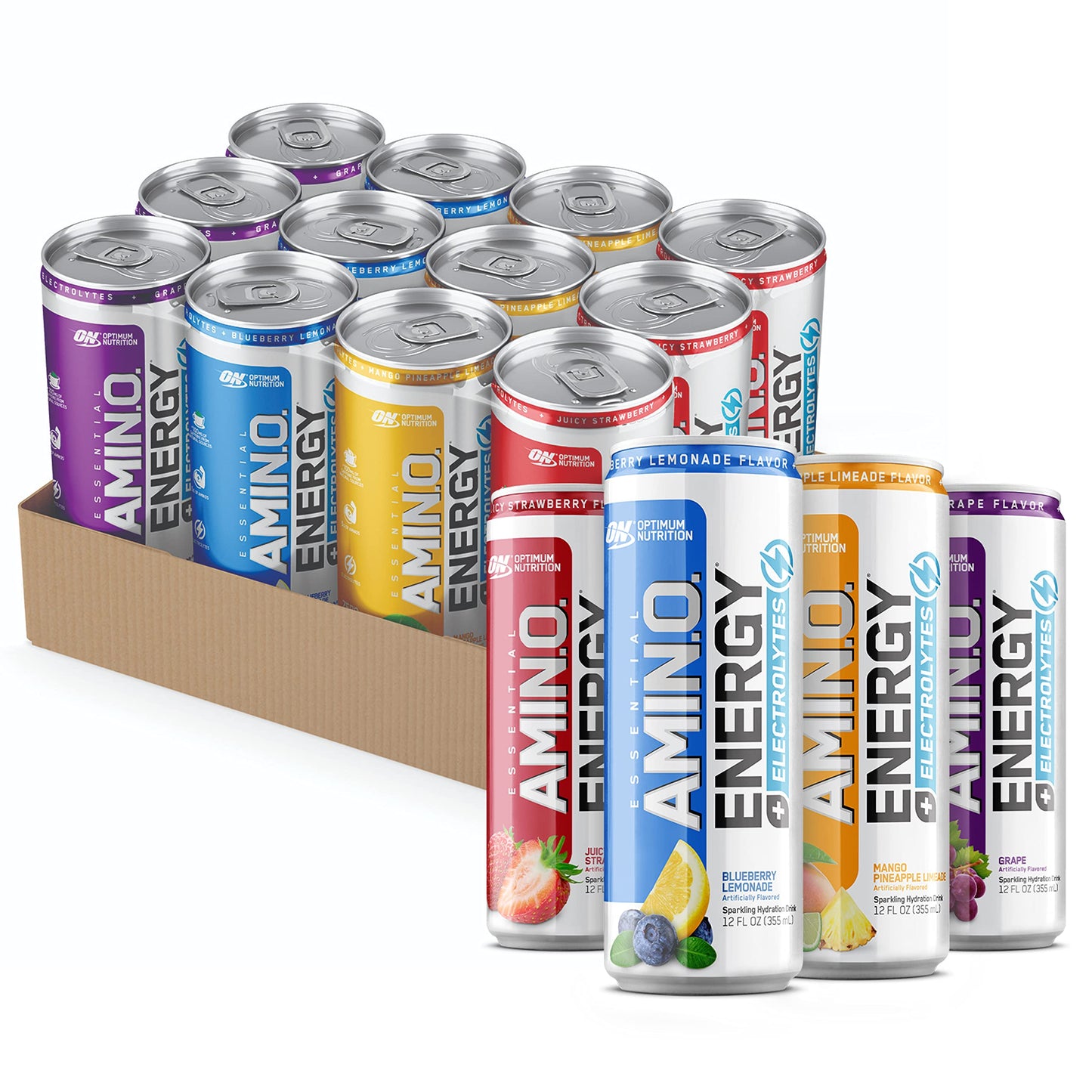 Optimum Nutrition Amino Energy Drink with Electrolytes, Caffeine & BCAAs, Variety Pack, 12 Fl Oz (12 Pack), Orange