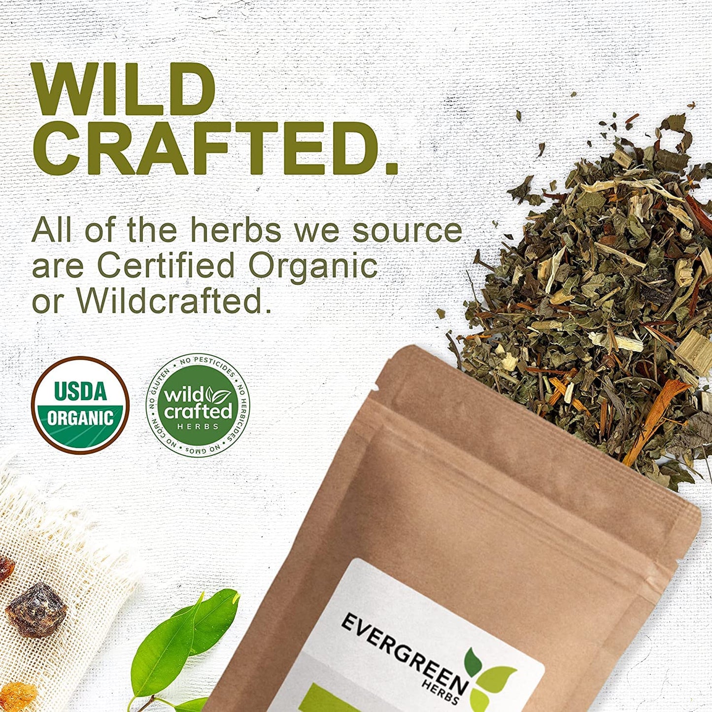 Evergreen Herbs Muicle Tea Bags - Resealable Stand Up Pouch for Freshness