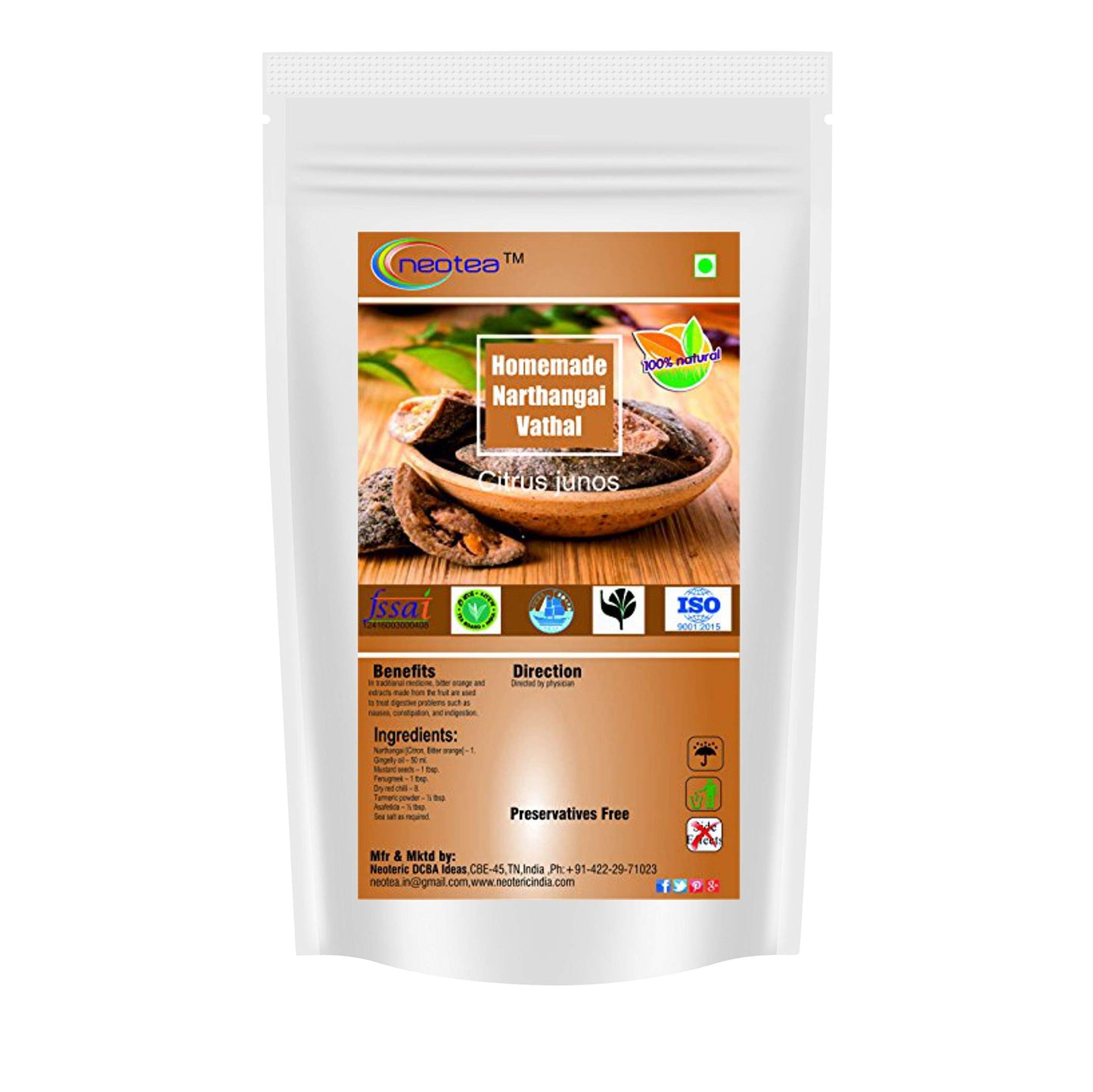 Neotea Homemade Salted Citron vathal | Narthangai | Sun-dried Citron | Bitter Orange | South Indian Traditional Vathal 500 gm (17.63 OZ)