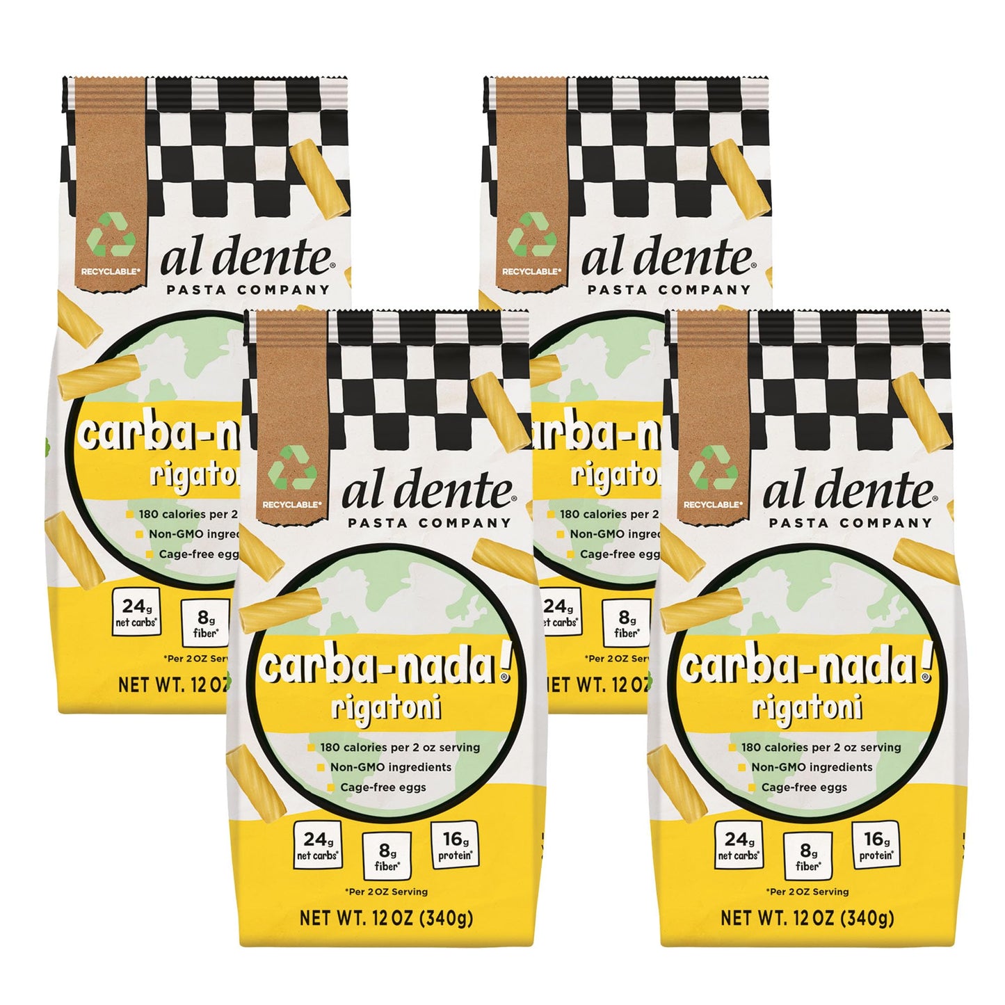 AL DENTE Carba-Nada Rigatoni Low Carb Pasta, High Protein, 12oz (Pack of 4)