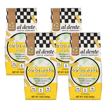 AL DENTE Carba-Nada Rigatoni Low Carb Pasta, High Protein, 12oz (Pack of 4)