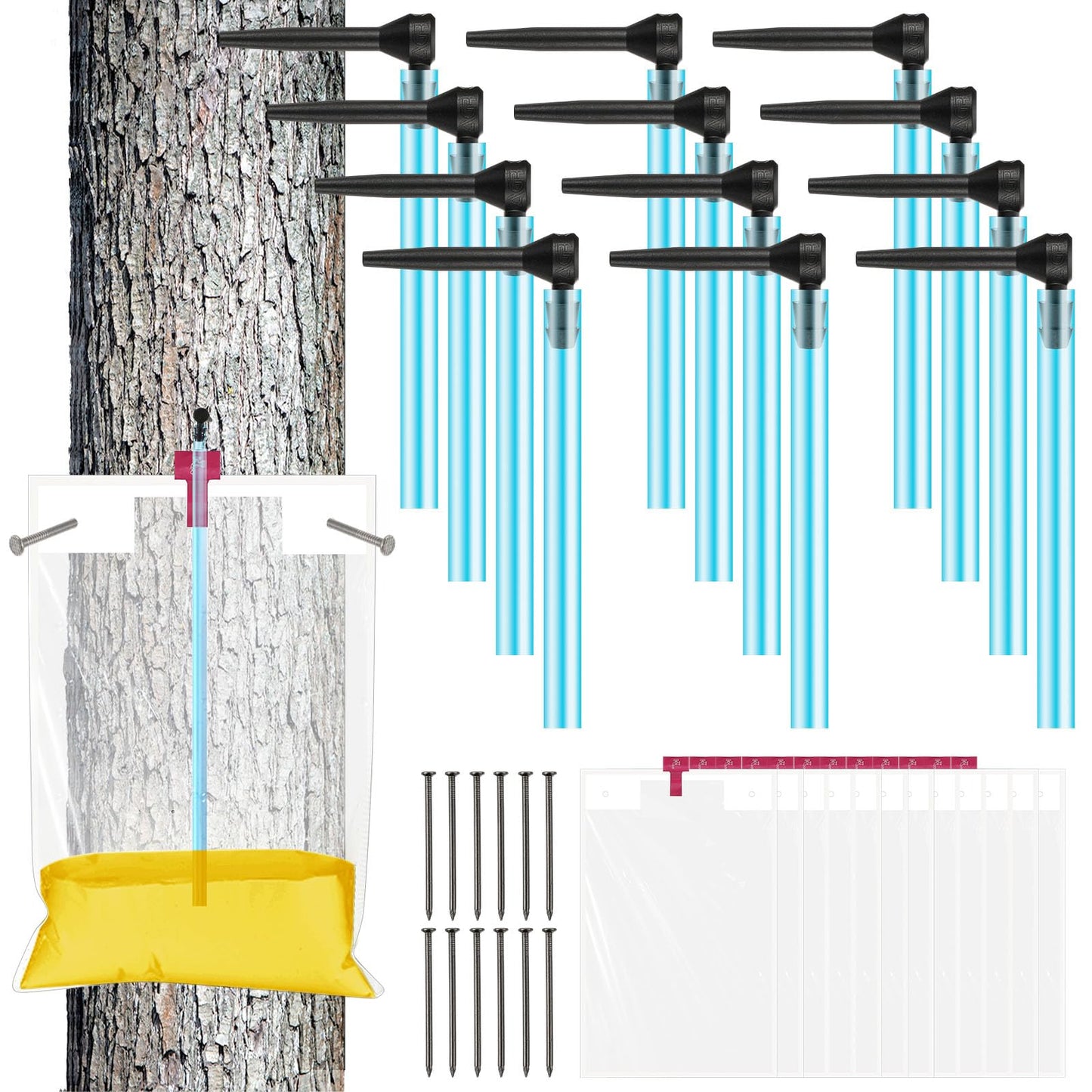 Reallnaive Maple Syrup Tapping Kit - 12 Taps, 12 Collectors, 12 Tubes, 12 Bags, 0.08 Ounce (Pack of 12