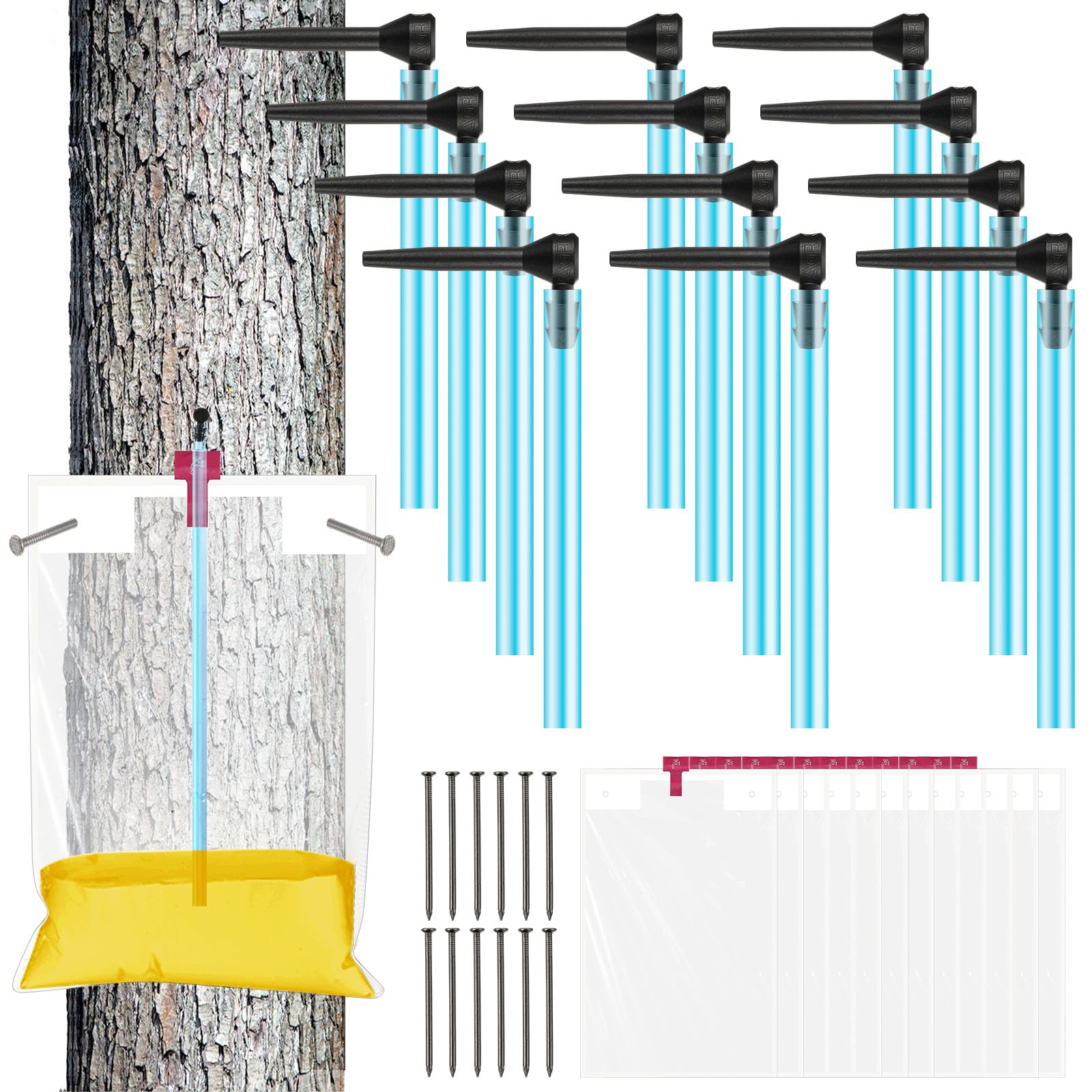 Reallnaive Maple Syrup Tapping Kit - 12 Taps, 12 Collectors, 12 Tubes, 12 Bags, 0.08 Ounce (Pack of 12