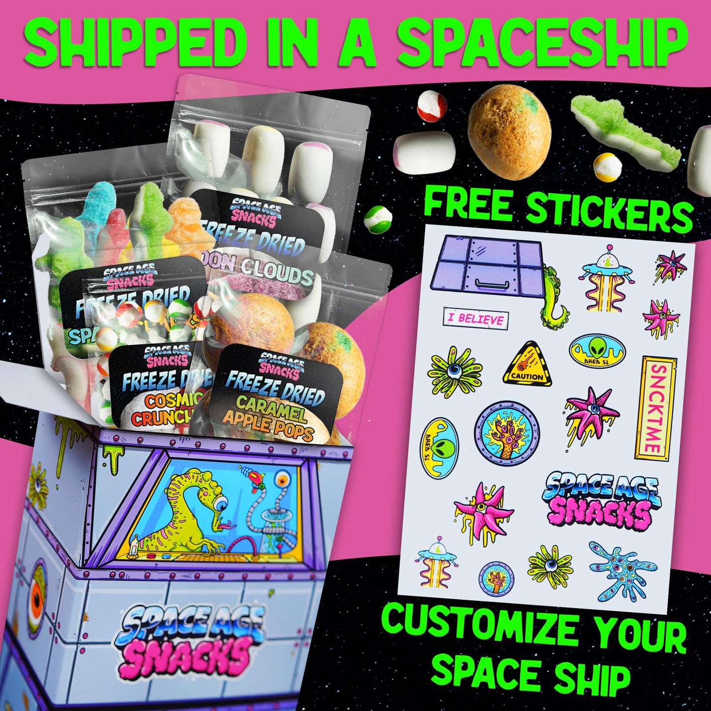 Space Age Snacks Premium Freeze Dried Candy Variety Pack - 4 Kinds Included - Medium Size