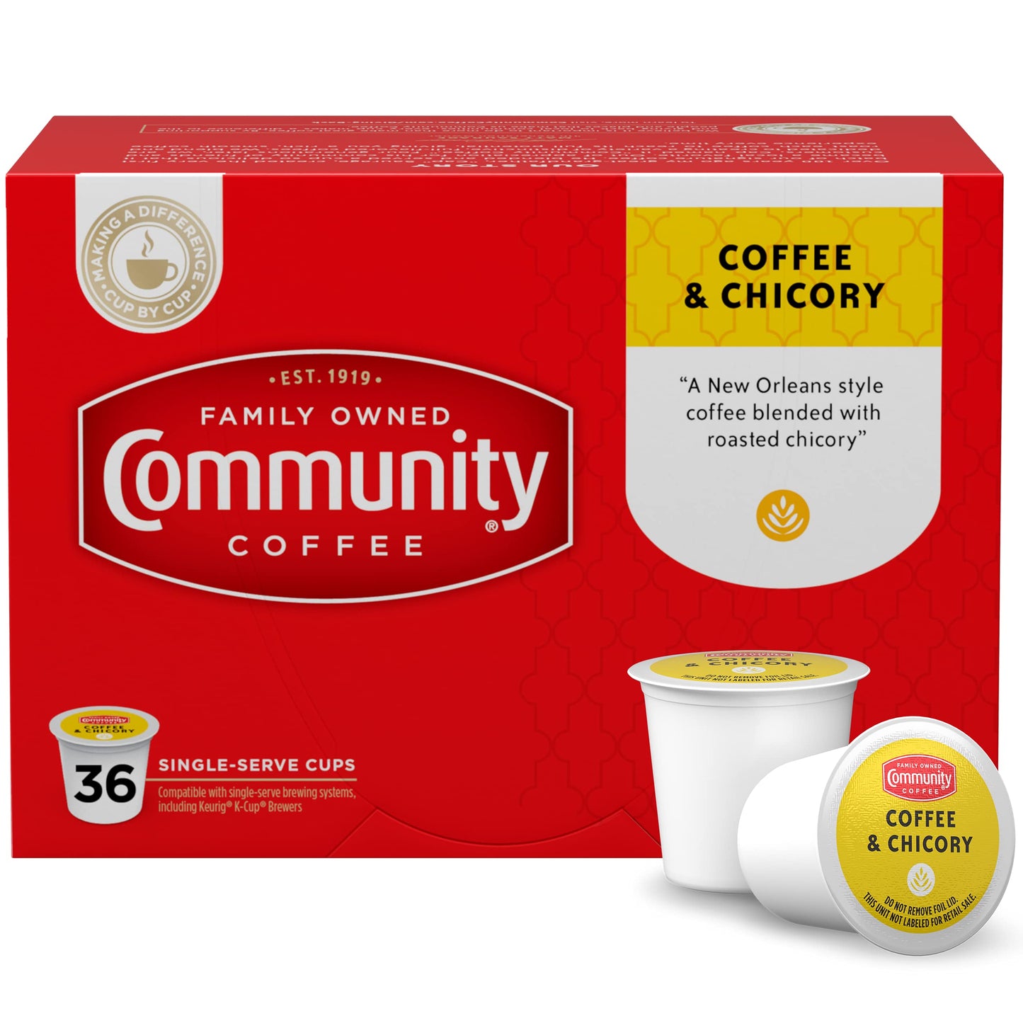 Community Coffee Coffee Pods, Chicory Blend, Compatible with Keurig 2.0, 36 Count, 13.5 Ounce