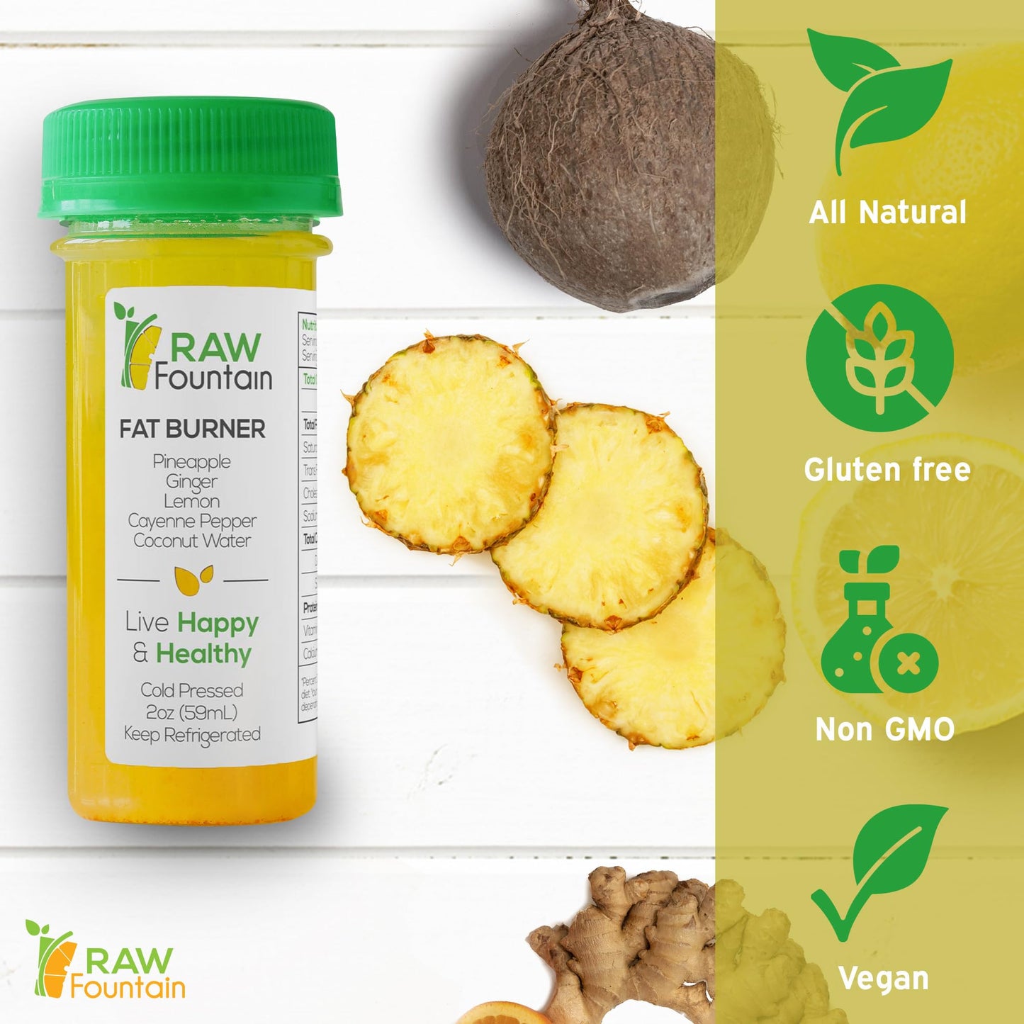 20 Immunity Shots W/Ginger, Lemon, Cayenne Pepper, Pineapple 2Fl Oz, Packed W/Vitamin C, Raw & Cold Pressed, Unpasteurized, Boos