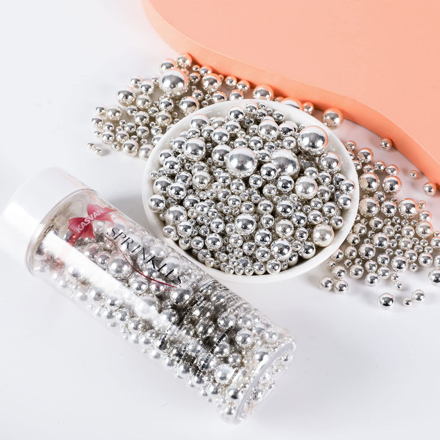 KASVAN Silver Pearl Sugar Sprinkles - Edible Candy Pearls 130g for Baking, Cake Decorations, Ice Cream Toppings, Wedding & Party Supplies