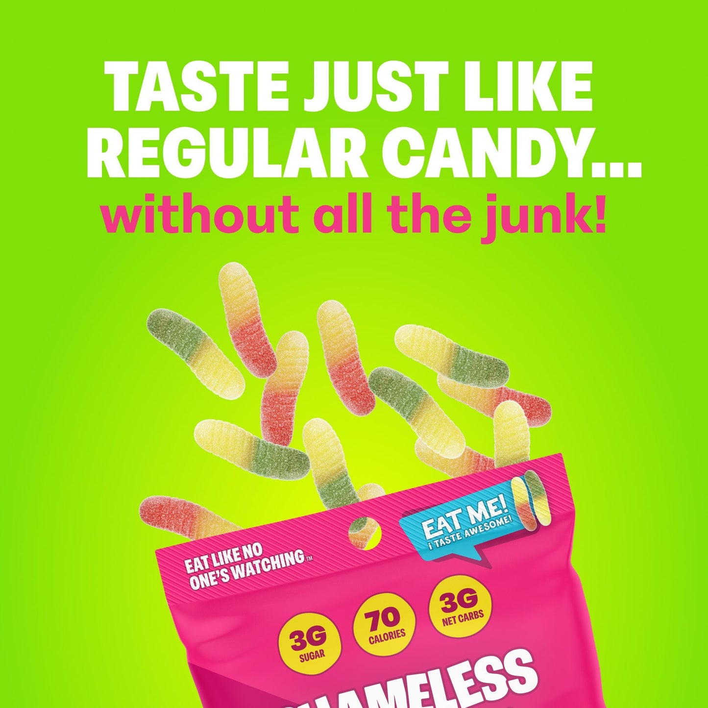 Shameless Snacks Healthy Low Calorie Snacks, Low Carb Keto Gummies (Gluten Free Candy) 6 Pack Wild Worms